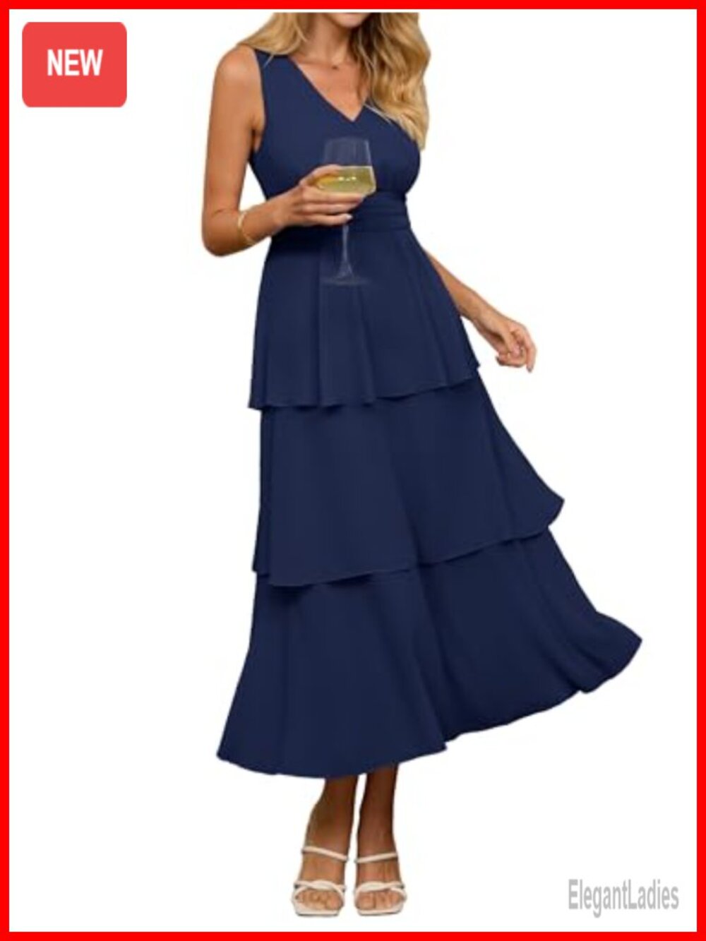 Chiffon Sleeveless V Neck Tiered Ruffle Maxi Dress Wedding Guest